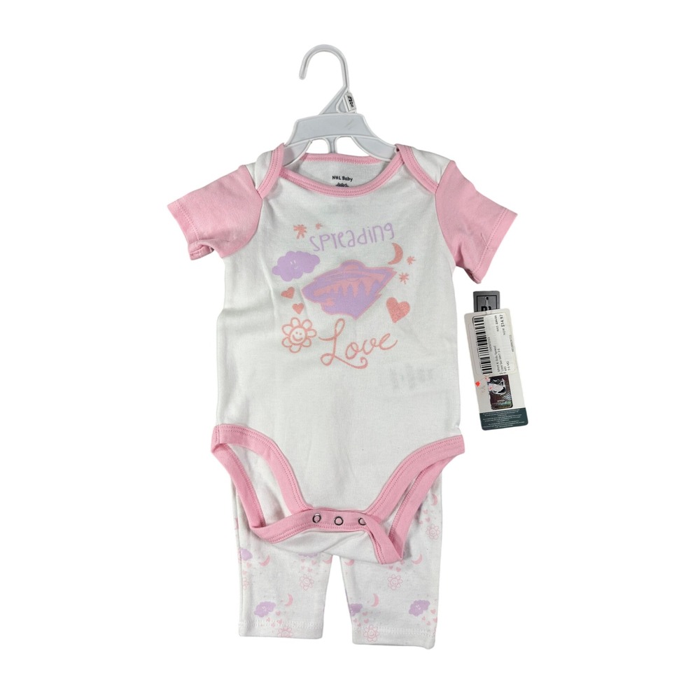 NHL Baby Minnesota Wild Bodysuit and Leggings 2 Piece Set Pink White 3-6M NWT